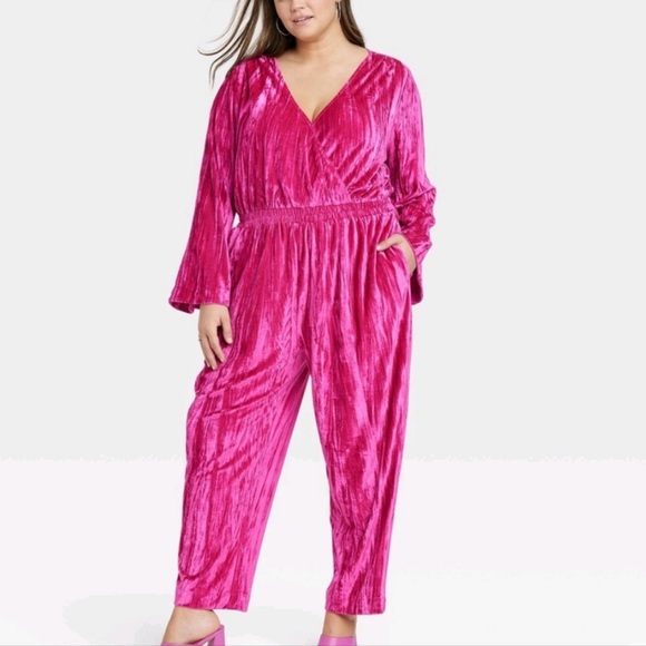 a new day Pants & Jumpsuits Nwt A New Day Bell Sleeve Pink Velour